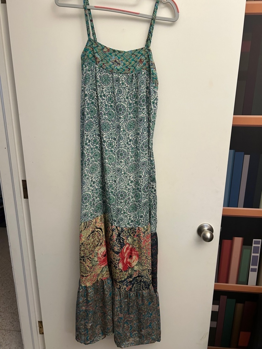 Green Patterned Maxi Dress with Floral Border